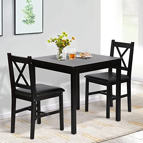 Small Kitchen Table Set For 2, 3 Piece Wooden Dining Table Set With 2 Chairs For Small Space, Modern Square Counter Height Dinette Set For Kitchen, Restaurant, Dark Brown 3 Small Kitchen Table Set For 2, 3 Piece Wooden Dining Table Set With 2 Chairs For Small Space, Modern Square Counter Height Dinette Set For Kitchen, Restaurant, Dark Brown