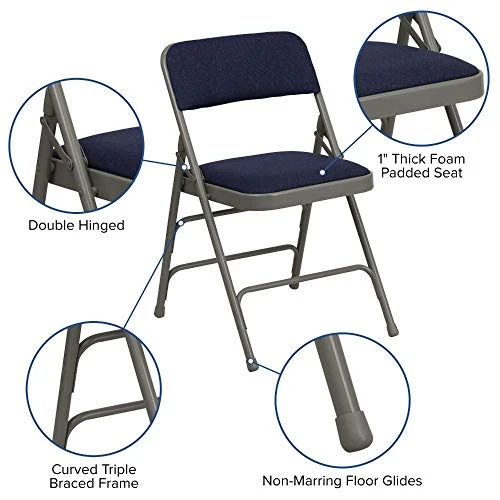 Flash Furniture 2 Pack HERCULES Series Curved Triple Braced & Double Hinged Navy Fabric Metal Folding Chair 6 Flash Furniture 2 Pack HERCULES Series Curved Triple Braced & Double Hinged Navy Fabric Metal Folding Chair - Image 4