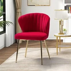 HULALA HOME Velvet Dining Chairs, Modern Small Armless Accent Chair With Gold Metal Legs, Living Room Upholstered Cute Side Chair, Elegant Tufted Back Vanity Chair For Bedroom/Beauty Room-Ivory -Home Table Chair Store 51rRkBFhCYL. AC