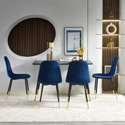 NORDICANA Velvet Dining Chairs Kitchen Solid Color Chair Upholstered Side Stools With Backrest Metal Legs Set Of 4, Navy Blue 19 NORDICANA Velvet Dining Chairs Kitchen Solid Color Chair Upholstered Side Stools With Backrest Metal Legs Set Of 4, Navy Blue -Home Table Chair Store 51rbehelcqL
