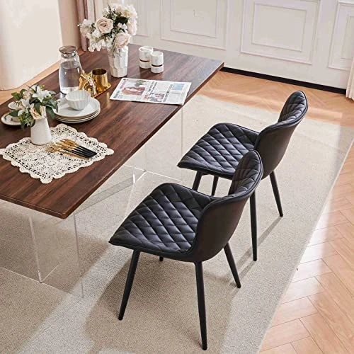 YOUTASTE Black Dining Chairs Set Of 2 PU Leather Diamond Upholstered Modern Kitchen Dining Room Chairs Metal Thick Bar Counter Chairs High Back Home Kitchen Restaurant 7 YOUTASTE Black Dining Chairs Set Of 2 PU Leather Diamond Upholstered Modern Kitchen Dining Room Chairs Metal Thick Bar Counter Chairs High Back Home Kitchen Restaurant - Image 5