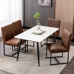 Mid Century Modern Dining Chairs Set Of 2, PU Leather Upholstered Dining Chairs With Black Metal Frame, Kitchen & Dining Room Chairs Armless Side Chairs, Brown -Home Table Chair Store 51rhglMlMXL