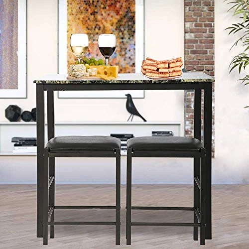 Payhere Modern Dining Kitchen Table -3 Piece Dining Set Faux Marble Rectangular Dining Table With Two Stools For Home Or Hotel Dining Room, Kitchen Or Bar Dark Brown 7 Payhere Modern Dining Kitchen Table -3 Piece Dining Set Faux Marble Rectangular Dining Table With Two Stools For Home Or Hotel Dining Room, Kitchen Or Bar Dark Brown - Image 5