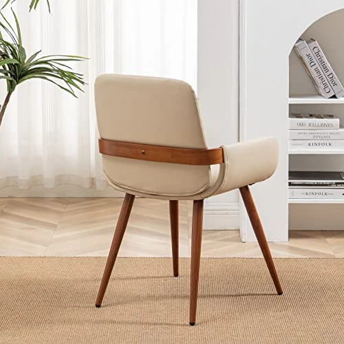 LUNLING Mid Century Modern Dining Chairs Set Of 2 Accent Faux Leather Chair Bentwood Frame With Armrest,Upholstered Seat,Metal Legs,Adjustable Foot For Kitchen Dining Room Desk Chairs(Beige W009) 4 LUNLING Mid Century Modern Dining Chairs Set Of 2 Accent Faux Leather Chair Bentwood Frame With Armrest,Upholstered Seat,Metal Legs,Adjustable Foot For Kitchen Dining Room Desk Chairs(Beige W009) - Image 2