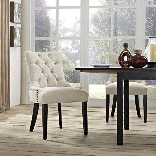 Modway Regent Modern Elegant Button-Tufted Upholstered Fabric With Nailhead Trim, Dining Side Chair, Beige 4 Modway Regent Modern Elegant Button-Tufted Upholstered Fabric With Nailhead Trim, Dining Side Chair, Beige - Image 2