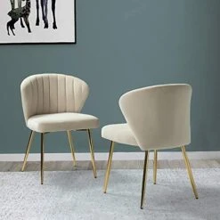 Velvet Dining Chairs Set Of 2, Modern Upholstered Side Chair With Golden Legs, Small Cute Armless Accent Chair For Living Room, Kitchen, Bedroom, Beauty Room/Ivory, 2-Pack -Home Table Chair Store 51sJLmwbonL. AC