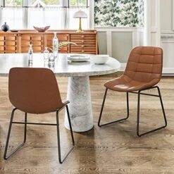 LUE BONA Faux Tufted Leather Dining Chairs, Upholstered Checkered Pattern Leather And Metal Legs, For Kitchen Island, Restaurant, Coffee Shop, 18" Set Of 4, Red Brown -Home Table Chair Store 51sOD 18MzL. AC