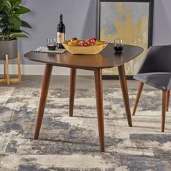 Christopher Knight Home Barron Fabric Dining Chairs, 2-Pcs Set, Charcoal & Bass Mid Century Modern Square Faux Wood Dining Table, Walnut Finish -Home Table Chair Store 51sYy7JAuPS