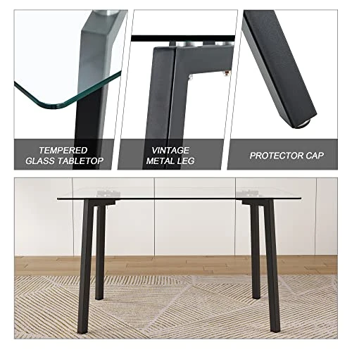 Glass Dining Table Set For 4, 51" Small Modern Kitchen Table Clear Glass Tabletop With 4 Dining Chairs For Apartment Dining Room Kitchen Office 5 Glass Dining Table Set For 4, 51" Small Modern Kitchen Table Clear Glass Tabletop With 4 Dining Chairs For Apartment Dining Room Kitchen Office - Image 3