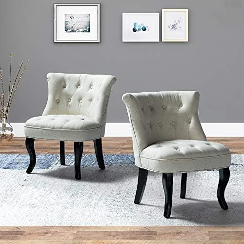 TINA'S HOME Modern Fabric Armless Accent Chairs Set Of 2, Upholstered Fabric Button Single Sofa Chair With Wooden Legs For Living Room, Comfy Tufted Bedroom Chairs For Dining Room (Navy) 8 TINA'S HOME Modern Fabric Armless Accent Chairs Set Of 2, Upholstered Fabric Button Single Sofa Chair With Wooden Legs For Living Room, Comfy Tufted Bedroom Chairs For Dining Room (Navy) - Image 6