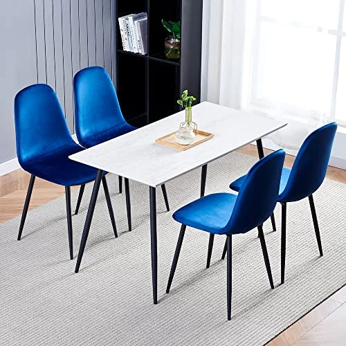 Btrpily 4 Set Of Dining Chairs, Metal Frame Dining Chair For Kitchen Room,Velvet Fabric Seat Chair For Living Room, Bedroom(Blue) 7 Btrpily 4 Set Of Dining Chairs, Metal Frame Dining Chair For Kitchen Room,Velvet Fabric Seat Chair For Living Room, Bedroom(Blue) - Image 5