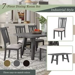 UBGO Dining Table Set 7-Piece Set-72 Industrial Style Rectangular Chain Bracket Chairs,Family Furniture For 6 People,for Home Kitchen Room/Breakfast Corner(Gray) 21 UBGO Dining Table Set 7-Piece Set-72 Industrial Style Rectangular Chain Bracket Chairs,Family Furniture For 6 People,for Home Kitchen Room/Breakfast Corner(Gray) -Home Table Chair Store 51u41AJZfBL