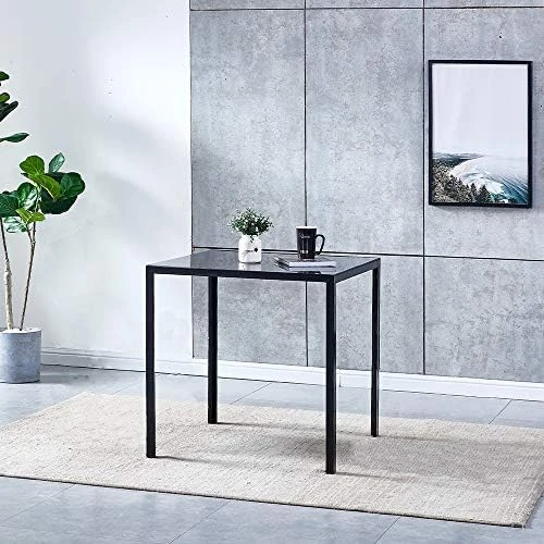 29.5" Dining Table Dinette Table For 2-4 People Tempered Glass Dining Room Table With Metal Legs, Square Kitchen Table For Dining Guest Reception Small Spaces, Black 8 29.5" Dining Table Dinette Table For 2-4 People Tempered Glass Dining Room Table With Metal Legs, Square Kitchen Table For Dining Guest Reception Small Spaces, Black - Image 6