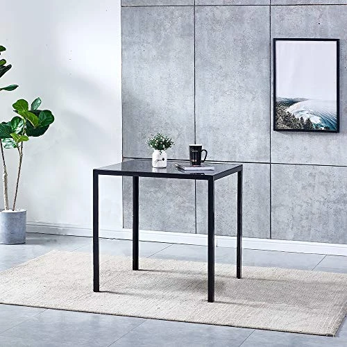29.5" Dining Table Dinette Table For 2-4 People Tempered Glass Dining Room Table With Metal Legs, Square Kitchen Table For Dining Guest Reception Small Spaces, Black 3 29.5" Dining Table Dinette Table For 2-4 People Tempered Glass Dining Room Table With Metal Legs, Square Kitchen Table For Dining Guest Reception Small Spaces, Black