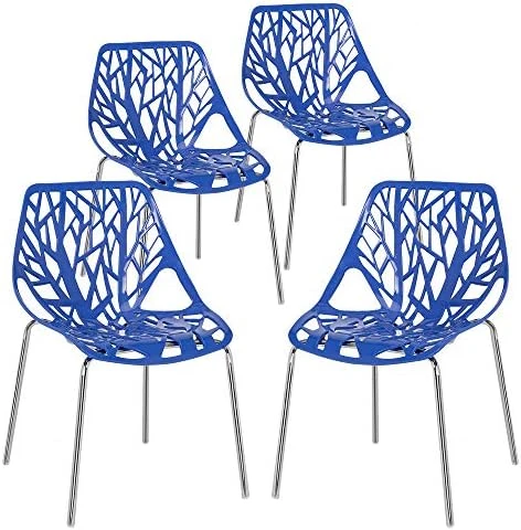 Bonnlo Modern Stackable Chair Set Of 4 Kitchen Dining Chair Birch Sapling Comfy Chairs For Indoor Use (Blue) 9 Bonnlo Modern Stackable Chair Set Of 4 Kitchen Dining Chair Birch Sapling Comfy Chairs For Indoor Use (Blue) - Image 7