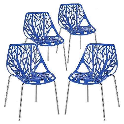 Bonnlo Modern Stackable Chair Set Of 4 Kitchen Dining Chair Birch Sapling Comfy Chairs For Indoor Use (Blue) 3 Bonnlo Modern Stackable Chair Set Of 4 Kitchen Dining Chair Birch Sapling Comfy Chairs For Indoor Use (Blue)