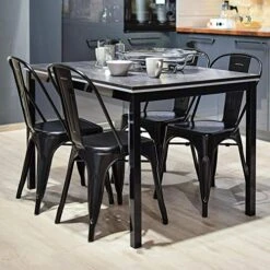 Yaheetech Iron Metal Dining Chairs Stackable Side Chairs Bar Chairs With Back Indoor/Outdoor Classic/Chic/Industrial/Vintage Bistro Cafe Trattoria Kitchen Restaurant Matte Black, Set Of 4
