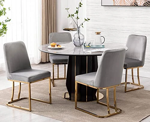 VESCASA Velvet Upholstered Dining Chairs With Back, Mid Century Modern Dining Chairs With Gold Metal Frame For Dining Room, Restaurant, Kitchen, Set Of 4, Grey 4 VESCASA Velvet Upholstered Dining Chairs With Back, Mid Century Modern Dining Chairs With Gold Metal Frame For Dining Room, Restaurant, Kitchen, Set Of 4, Grey - Image 2