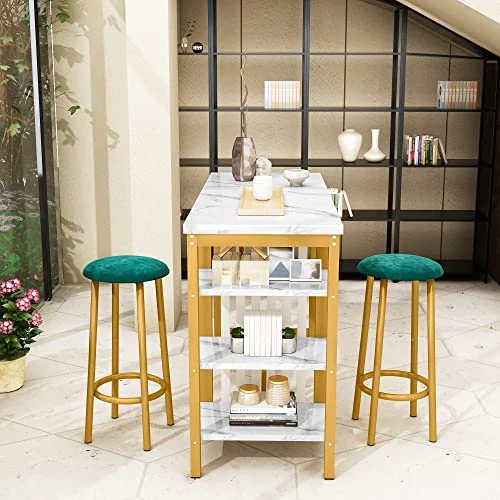 AWQM Bar Table Set With Storage Shelves, 47" White Modern Faux Marble Breakfast Table With 2 Stools, 3-Piece Dining Set For 2, Space Saving Table For Kitchen/Dinning Room/Living Room/Bedroom/Office 7 AWQM Bar Table Set With Storage Shelves, 47" White Modern Faux Marble Breakfast Table With 2 Stools, 3-Piece Dining Set For 2, Space Saving Table For Kitchen/Dinning Room/Living Room/Bedroom/Office - Image 5