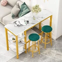 AWQM Bar Table Set With Storage Shelves, 47" White Modern Faux Marble Breakfast Table With 2 Stools, 3-Piece Dining Set For 2, Space Saving Table For Kitchen/Dinning Room/Living Room/Bedroom/Office 17 AWQM Bar Table Set With Storage Shelves, 47" White Modern Faux Marble Breakfast Table With 2 Stools, 3-Piece Dining Set For 2, Space Saving Table For Kitchen/Dinning Room/Living Room/Bedroom/Office -Home Table Chair Store 51vXorLqJgL