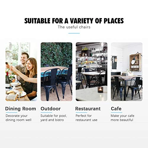 Flamaker Metal Dining Chairs Stackable Kitchen Dining Chairs Metal Chairs Bistro Cafe Side Chairs Height Restaurant Chairs Tolix Side Bar Chairs, Set Of 4 (Black) 5 Flamaker Metal Dining Chairs Stackable Kitchen Dining Chairs Metal Chairs Bistro Cafe Side Chairs Height Restaurant Chairs Tolix Side Bar Chairs, Set Of 4 (Black) - Image 3