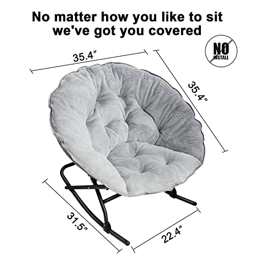 OAKHAM Comfy Saucer Chair, Folding Faux Fur Lounge Chair For Bedroom And Living Room, Flexible Seating For Kids Teens Adults, X-Large, Rock-Grey 5 OAKHAM Comfy Saucer Chair, Folding Faux Fur Lounge Chair For Bedroom And Living Room, Flexible Seating For Kids Teens Adults, X-Large, Rock-Grey - Image 3