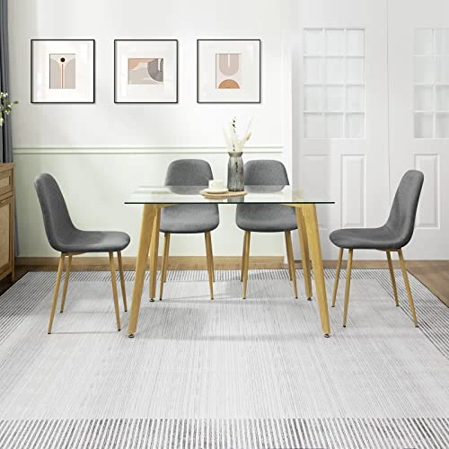 Bacyion 47" Dining Table Set For 4-5 Piece Kitchen Table And Chair, Rectangle Tempered Glass Table With 4 Faux Leather Side Chairs, Modern Dining Room Table Set For Dining Room, Kitchen, Deep Grey 8 Bacyion 47" Dining Table Set For 4-5 Piece Kitchen Table And Chair, Rectangle Tempered Glass Table With 4 Faux Leather Side Chairs, Modern Dining Room Table Set For Dining Room, Kitchen, Deep Grey - Image 6