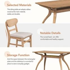 RUNWON 4 5 Pieces Elegant Dining Table Set With Special-Shape Legs Storage Space And Soft Cushion Chairs For Kitchen, Natural Wood Wash -Home Table Chair Store 51viPZs5WQL