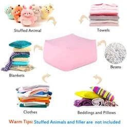 Inner Liner For Stuffed Animal Storage Cover, Bean Bag Replacement Cover For Beanbag Chair Easy Cleaning (No Beans) Large Size/Pink -Home Table Chair Store 51voFunTbHL