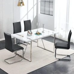 NYEESS Modern Dining Table Set For 4, 5-Piece Kitchen Dining Table Set, Wood Dining Table And Leather Dining Chairs Set For 4 Suitable For Dining Room, Kitchen (White, 1*Table+4*Chairs) 21 NYEESS Modern Dining Table Set For 4, 5-Piece Kitchen Dining Table Set, Wood Dining Table And Leather Dining Chairs Set For 4 Suitable For Dining Room, Kitchen (White, 1*Table+4*Chairs) -Home Table Chair Store 51vuQQonHEL. AC