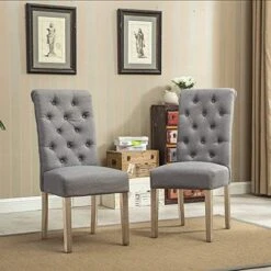 Roundhill Furniture Habit Solid Wood Tufted Parsons Charcoal Dining Chair, Set Of 2 -Home Table Chair Store 51w40MESvWL. AC