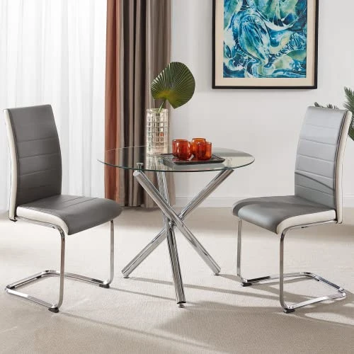 SICOTAS Dining Chairs Set Of 2 - Modern Kitchen Chairs Faux Leather, High Back Dining Room Chairs With Metal Base, Upholstered Dinner Chairs, 2 PCS Armless Side Chair For Dining Room And Kitchen, Grey 6 SICOTAS Dining Chairs Set Of 2 - Modern Kitchen Chairs Faux Leather, High Back Dining Room Chairs With Metal Base, Upholstered Dinner Chairs, 2 PCS Armless Side Chair For Dining Room And Kitchen, Grey - Image 5