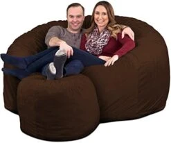 ULTIMATE SACK 6000 Bean Bag Chair W/Footstool: Giant Foam-Filled Furniture - Machine Washable Covers, Double Stitched Seams, Durable Inner Liner, And 100% Virgin Foam Footstool Incl. (Grey, Suede) -Home Table Chair Store 51wX S1cj6L. AC