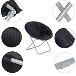 Nova Microdermabrasion Folding Faux Fur Saucer Chair Soft Plush Lounge Chair Moon Chair With Metal Frame For Bedroom, Living Room, Dorm Rooms, Apartments And Courtyard, Black -Home Table Chair Store 51wiALlYn5S