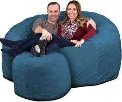 ULTIMATE SACK 6000 Bean Bag Chair W/Footstool: Giant Foam-Filled Furniture - Machine Washable Covers, Double Stitched Seams, Durable Inner Liner, And 100% Virgin Foam Footstool Incl. (Grey, Suede) -Home Table Chair Store 51wy2AxFRML. AC
