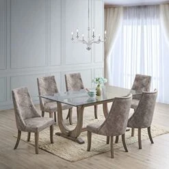 Kings Brand Furniture - Elmer 7 Piece Glass Top Dining Set, Table & 6 Chairs, Gray