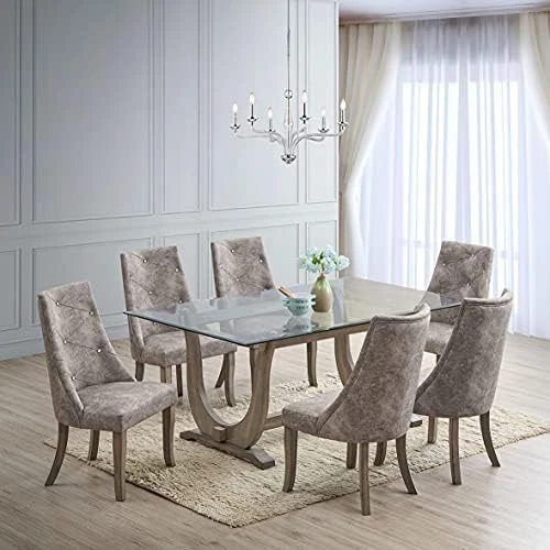 Kings Brand Furniture - Elmer 7 Piece Glass Top Dining Set, Table & 6 Chairs, Gray 8 Kings Brand Furniture - Elmer 7 Piece Glass Top Dining Set, Table & 6 Chairs, Gray - Image 6
