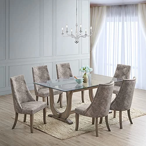 Kings Brand Furniture - Elmer 7 Piece Glass Top Dining Set, Table & 6 Chairs, Gray 3 Kings Brand Furniture - Elmer 7 Piece Glass Top Dining Set, Table & 6 Chairs, Gray