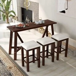 Harper & Bright Designs 4-Piece Counter Height Table Set With 2 Drawers And Socket, Mulitpurpose Rustic Bar Dining Table Set With 3 Leather Padded Stools (Espresso) 25 Harper & Bright Designs 4-Piece Counter Height Table Set With 2 Drawers And Socket, Mulitpurpose Rustic Bar Dining Table Set With 3 Leather Padded Stools (Espresso) -Home Table Chair Store 51xUqZwoIiL. AC