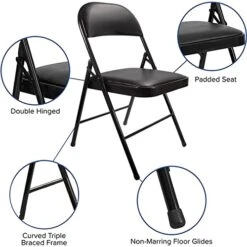 SKONYON Padded Seat Folding Chair Metal Frame Folding Chairs For Home Office, Double Braced, 4 Pack, Black -Home Table Chair Store 51y6S3O530L