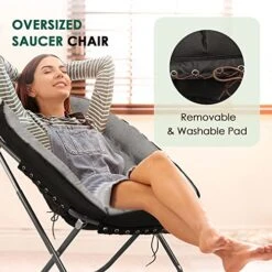 Tochiyoga Saucer Chairs For Adults, Oversized 265 Lb Saucer Chair For Bedroom, Papasan Chair With Cushion And Frame, Folding Saucer Chair, Moon Chair (Grey) -Home Table Chair Store 51yFDwFfw4L