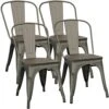 Yaheetech Metal Dining Chairs With Wood Seat/Top Stackable Side Chairs Kitchen Chairs With Back Indoor-Outdoor Classic/Chic/Industrial/Vintage Bistro Café Trattoria Kitchen Gun Metal, Set Of 4