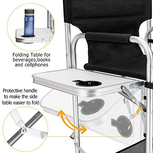 Mefeir 31" Tall Folding Directors Chair With Side Table Storage Bag,Portable Makeup Artist Bar Height, Aluminum Frame 300 Lbs Capacity, 19.2" D X 23.6" W X 45.6" H 5 Mefeir 31" Tall Folding Directors Chair With Side Table Storage Bag,Portable Makeup Artist Bar Height, Aluminum Frame 300 Lbs Capacity, 19.2" D X 23.6" W X 45.6" H - Image 3
