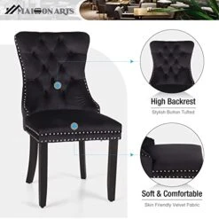 MAISON ARTS Velvet Tufted Dining Chairs Set Of 4, Upholstered Dining Room Chairs With Ring Pull Trim & Button Back Modern Dinner Chairs With Solid Wood Legs For Kitchen Dining Room (Black,4pcs) 20 MAISON ARTS Velvet Tufted Dining Chairs Set Of 4, Upholstered Dining Room Chairs With Ring Pull Trim & Button Back Modern Dinner Chairs With Solid Wood Legs For Kitchen Dining Room (Black,4pcs) -Home Table Chair Store 51zq3kQjX1L