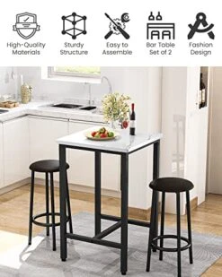 DKLGG 3-Pieces Bar Table And Chairs Set, Kitchen Dining Bar Height Table With 2 Bar Stools, Modern Bistro Pub Table Breakfast Square Bar Table Small Space For Kitchen, Living Room, Party Room, White -Home Table Chair Store 51zvUEjcjAL