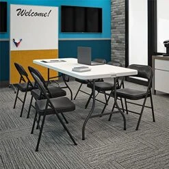 CoscoProducts COSCO Essentials Vinyl Padded Seat & Back Folding Chair, Double Braced, 4 Pack, Black -Home Table Chair Store 611oWEk39aS