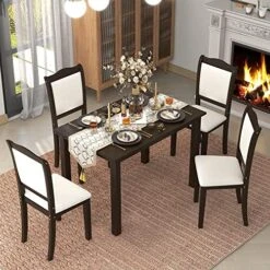 SIYSNKSI 5-Piece Premium Counter Height Dining Table Set, Rectangular Marble Dining Table With 4 Velvet Upholstered-Seat Chairs For Kitchen Living Room Furniture (Black + MDF + 40" X 40") -Home Table Chair Store 614QM0hRVYL. AC