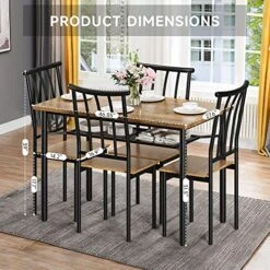IDEALHOUSE 5 Piece Dining Table Set For 4, Kitchen Table And Chairs For 4 With Storage Rack, Metal And Wood Rectangular Dining Room Table Set For Kitchen, Dining Room, Dinette, Rustic Brown -Home Table Chair Store 619jxfFN1tL