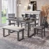 Aprilsoul 6-Pieces Simple Style Family Furniture, Solid Wood Set With Rectangular Table & 4 Chairs With Bench, A Stable Frame And A Long Lifespan, For Dining Room, Gray -Home Table Chair Store 61G6G2wFPlL