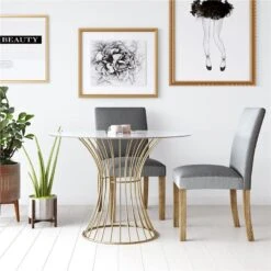 COSMOLiving By COSMOPOLITAN Westwood Modern Clear Tempered Glass Round Top Dining Table With Hourglass Gold Base - Brass 7 COSMOLiving By COSMOPOLITAN Westwood Modern Clear Tempered Glass Round Top Dining Table With Hourglass Gold Base - Brass -Home Table Chair Store 61Hw9wIhrlL